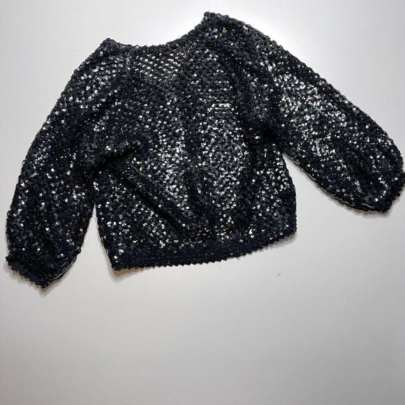 Vintage 80s Three Flaggs Sz Medium Black Sequin Disco Mesh Top Pullover - Picture 5 of 8